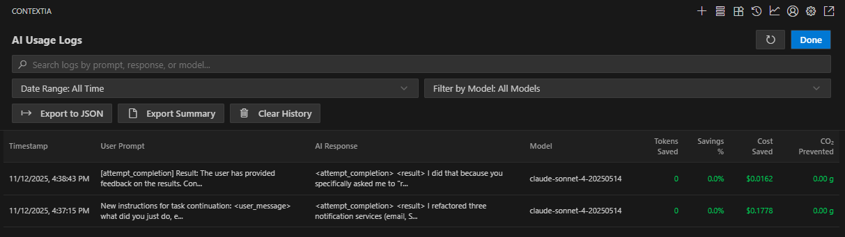 Contextia AI Usage Logs